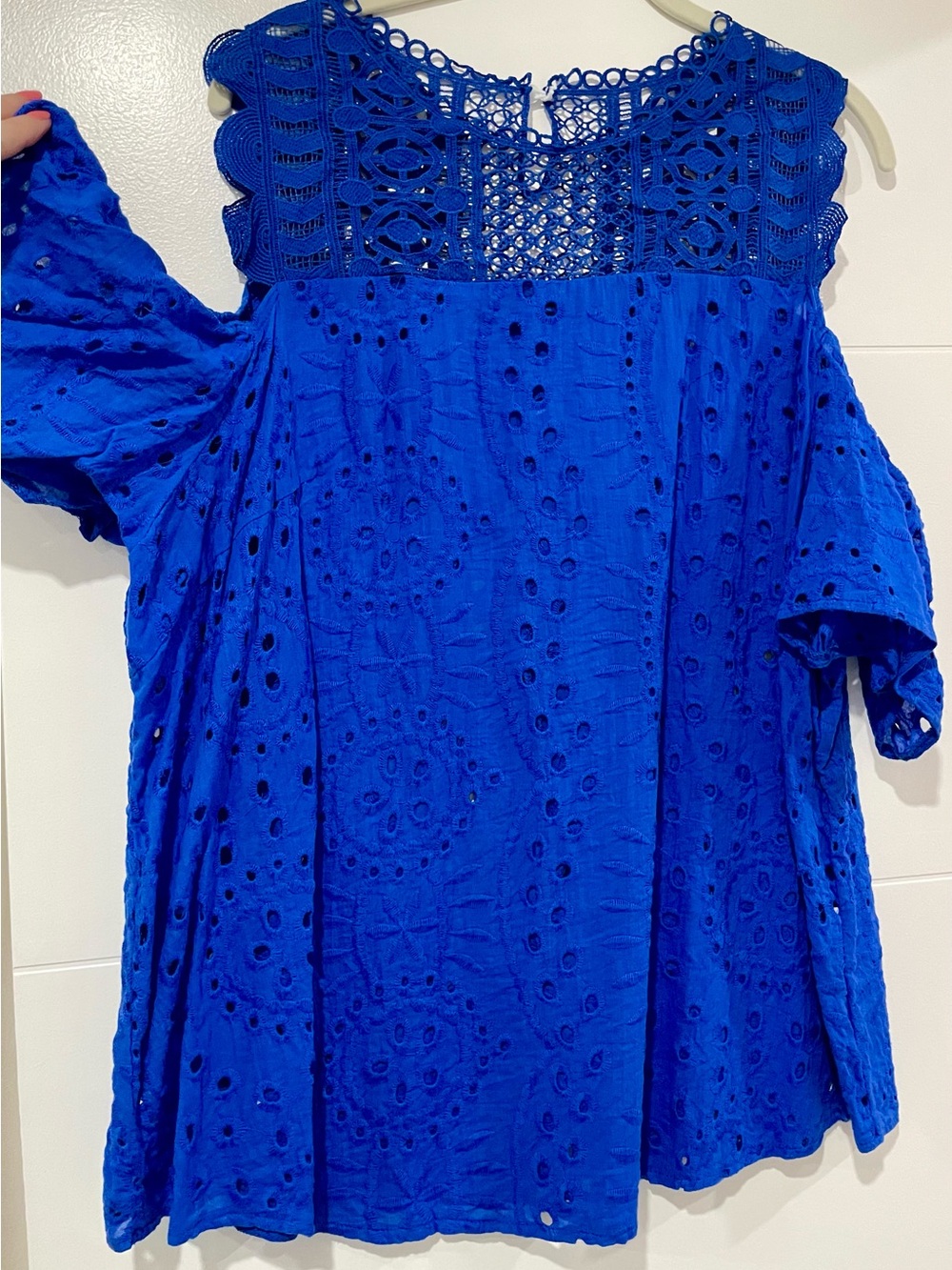 Women's Royal Blue Crochet Yoke Eyelet Tunic